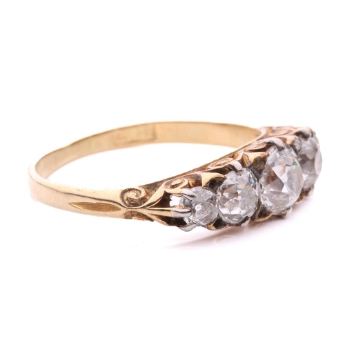 178 - A late Victorian diamond five stone ring, set with a graduated row of old cut diamonds, with a total... 
