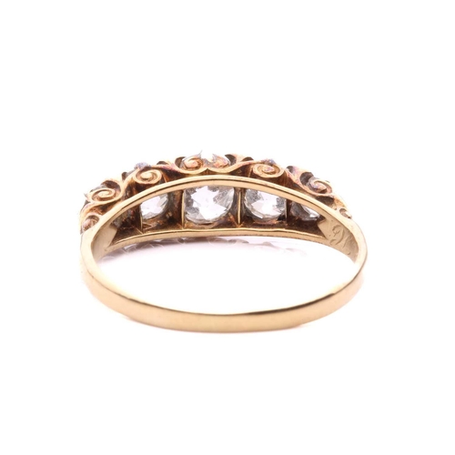 178 - A late Victorian diamond five stone ring, set with a graduated row of old cut diamonds, with a total... 