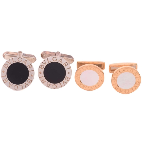 179 - Bulgari - Two pairs of cufflinks set with hardstone panels; the first each consists of an 18ct yello... 