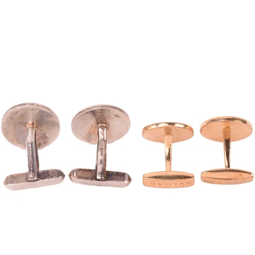 179 - Bulgari - Two pairs of cufflinks set with hardstone panels; the first each consists of an 18ct yello... 
