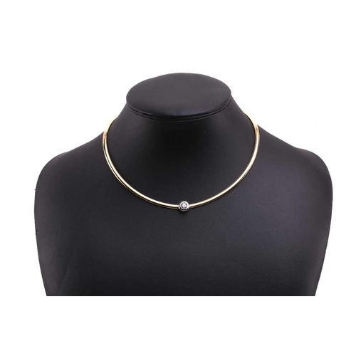 248 - A diamond-set collar necklace, featuring a collet-set brilliant-cut diamond with an estimated weight... 