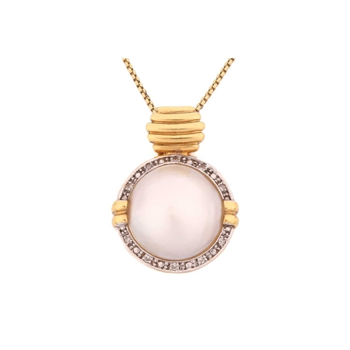 260 - A mabé pearl and diamond pendant on chain, featuring a round mabé pearl within a diamond-set surroun... 