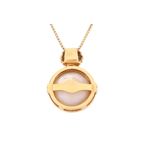 260 - A mabé pearl and diamond pendant on chain, featuring a round mabé pearl within a diamond-set surroun... 