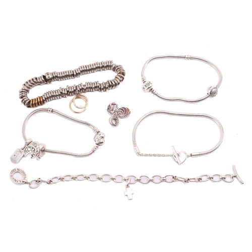 263 - Pandora and Links of London silver charm bracelets and few others; comprising two snake chain Pandor... 