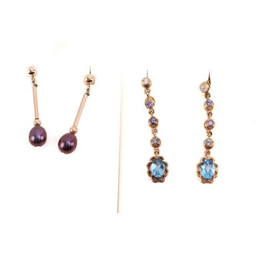 264 - Twelve pairs of earrings and a ruby set pendant. The first pair of stud earrings comprise a heart sh... 