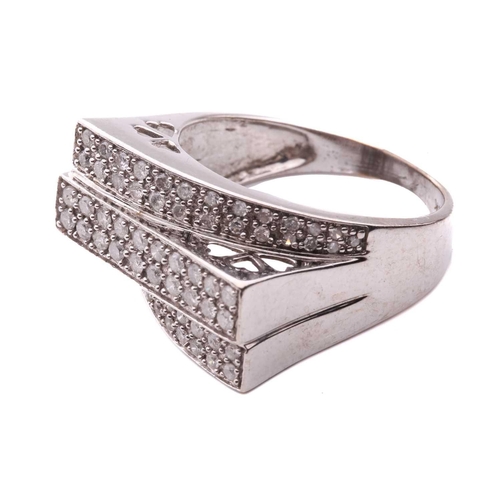 282 - A diamond ring, set with six rows of round brilliant cut diamonds, with a total estimated weight of ... 