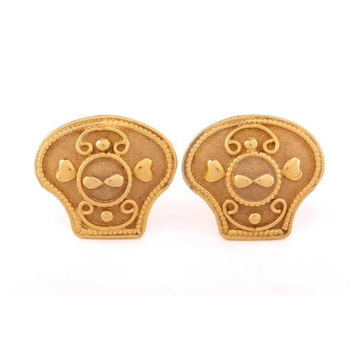 286 - Two pairs of earrings; the first pair of drop earrings each contains an upside-down cone pendant, hu... 