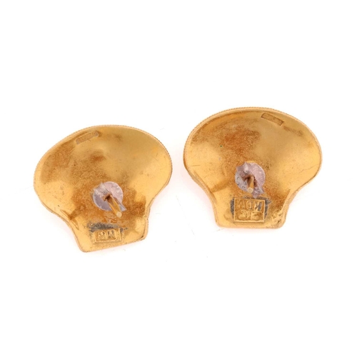 286 - Two pairs of earrings; the first pair of drop earrings each contains an upside-down cone pendant, hu... 