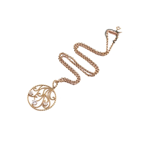 288 - A diamond pendant, set with three old cut diamonds with a total estimated weight of 1.35ct, to a cir... 
