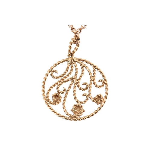 288 - A diamond pendant, set with three old cut diamonds with a total estimated weight of 1.35ct, to a cir... 
