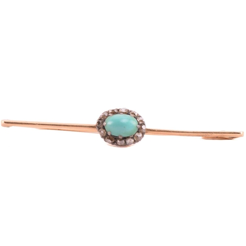 296 - A French gem-set bar brooch and a 9ct rose gold curb link bracelet; the bar brooch is centred with a... 