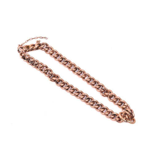 296 - A French gem-set bar brooch and a 9ct rose gold curb link bracelet; the bar brooch is centred with a... 