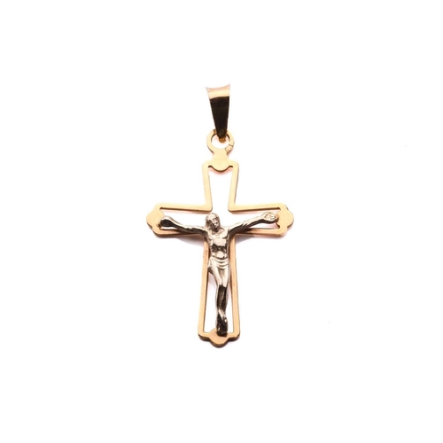 31 - A diamond solitaire ring and a crucifix pendant; the 18ct gold ring centred with an emerald-cut diam... 