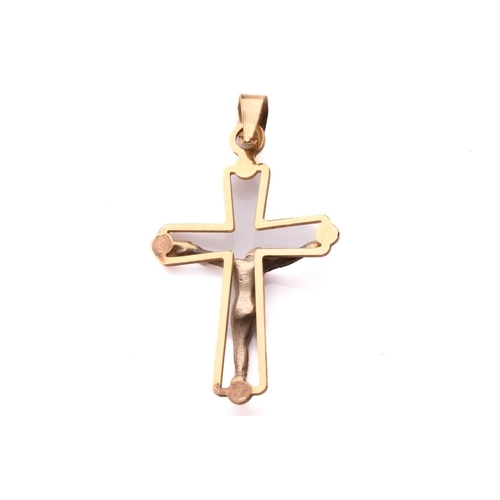 31 - A diamond solitaire ring and a crucifix pendant; the 18ct gold ring centred with an emerald-cut diam... 