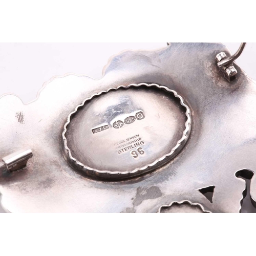 312 - Georg Jensen - a 'master brooch' of foliate design in sterling silver, set with sodalite cabochons a... 