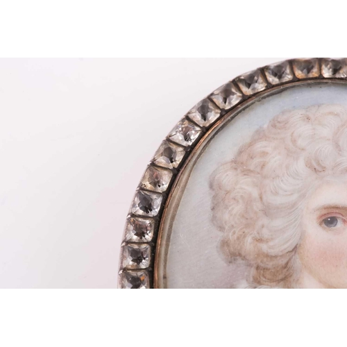 353 - A 19th century continental portrait miniature of a lady in a white ruffled dress, the glazed miniatu... 