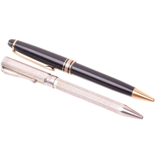 362 - A silver Montegrappa ballpoint pen with engraved decoration, with Italian and English control marks,... 