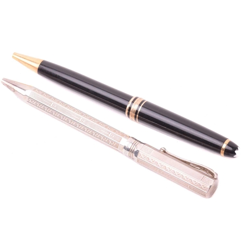 362 - A silver Montegrappa ballpoint pen with engraved decoration, with Italian and English control marks,... 