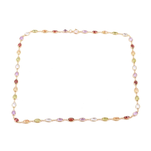45 - A gem-set harlequin necklace, open-back links set with oval-cut gemstones of 5.8 mm, alternating wit... 