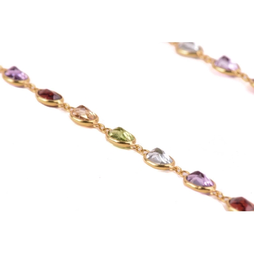 45 - A gem-set harlequin necklace, open-back links set with oval-cut gemstones of 5.8 mm, alternating wit... 