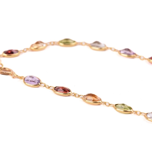 45 - A gem-set harlequin necklace, open-back links set with oval-cut gemstones of 5.8 mm, alternating wit... 