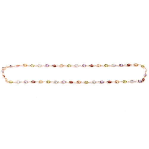 45 - A gem-set harlequin necklace, open-back links set with oval-cut gemstones of 5.8 mm, alternating wit... 