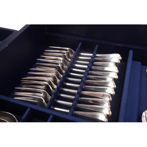 483 - An Italian white metal 800 standard canteen, comprising a bread knife, a serving spoon and fork, a s... 