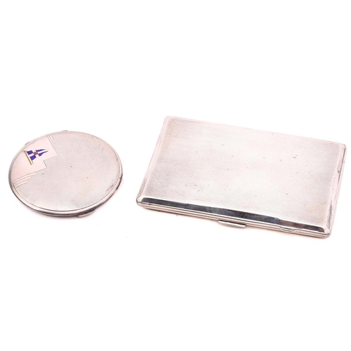 486 - A silver cigarette case, By Inman Manufacturing Co, Birmingham 1942, of rectangular form with engine... 