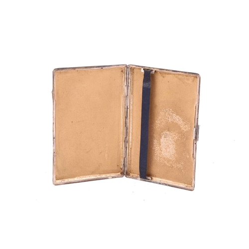 486 - A silver cigarette case, By Inman Manufacturing Co, Birmingham 1942, of rectangular form with engine... 