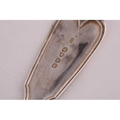 488 - A Victorian silver straining spoon, fiddle and thread pattern, London 1852 by George Adams; together... 