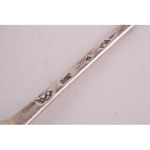 488 - A Victorian silver straining spoon, fiddle and thread pattern, London 1852 by George Adams; together... 