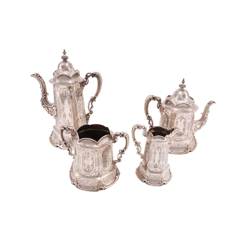 498 - Y A Victorian four-piece silver coffee/tea set, by William Robert Smily, London 1852, comprising of ... 