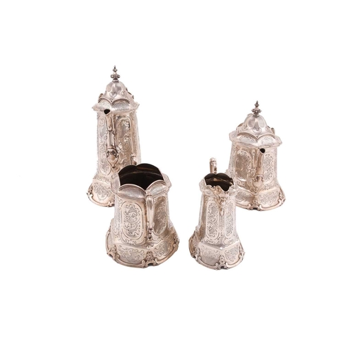 498 - Y A Victorian four-piece silver coffee/tea set, by William Robert Smily, London 1852, comprising of ... 
