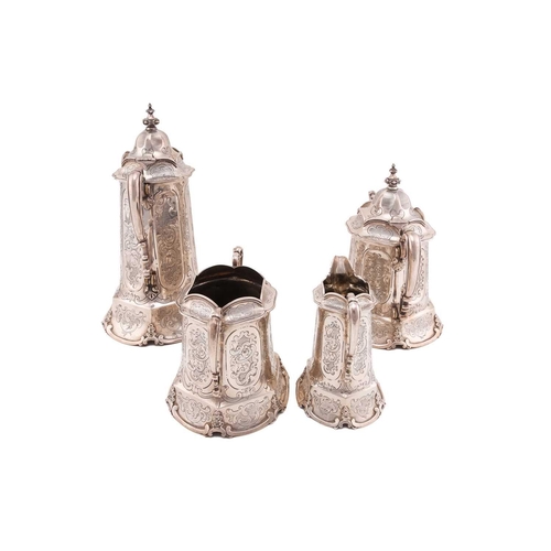 498 - Y A Victorian four-piece silver coffee/tea set, by William Robert Smily, London 1852, comprising of ... 