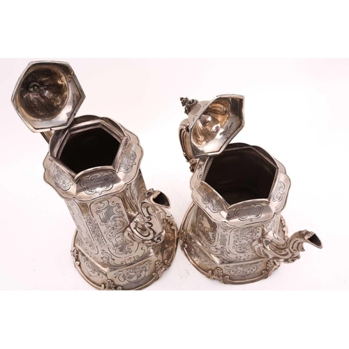 498 - Y A Victorian four-piece silver coffee/tea set, by William Robert Smily, London 1852, comprising of ... 