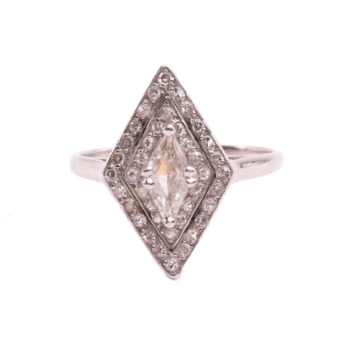 5 - An Art Deco diamond dress ring, circa 1920, the navette-shaped cluster with a central kite shape dia... 