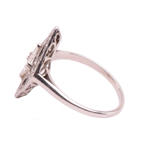 5 - An Art Deco diamond dress ring, circa 1920, the navette-shaped cluster with a central kite shape dia... 