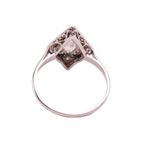 5 - An Art Deco diamond dress ring, circa 1920, the navette-shaped cluster with a central kite shape dia... 