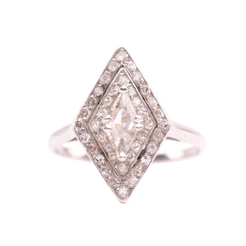 5 - An Art Deco diamond dress ring, circa 1920, the navette-shaped cluster with a central kite shape dia... 