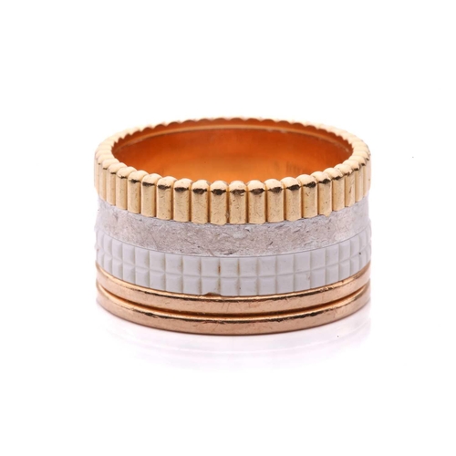 50 - Boucheron - a 'Quatre' white edition large ring in 18ct gold, edged with ribbed yellow gold and thre... 