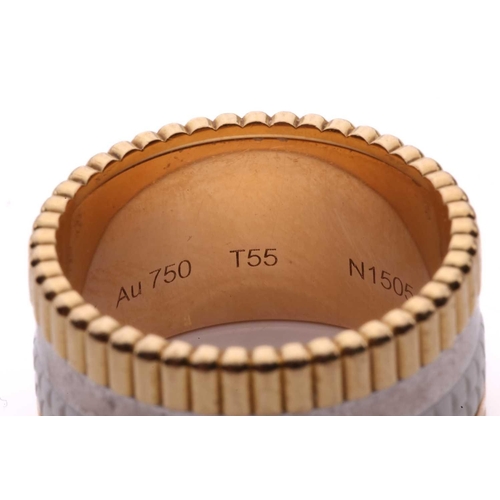 50 - Boucheron - a 'Quatre' white edition large ring in 18ct gold, edged with ribbed yellow gold and thre... 
