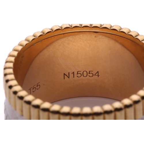 50 - Boucheron - a 'Quatre' white edition large ring in 18ct gold, edged with ribbed yellow gold and thre... 