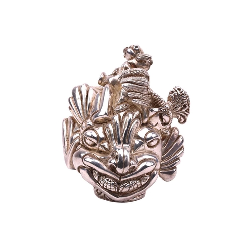 501 - A Mykola Solonair cast silver sculpture, hallmarked for London 2009, carried out in his puzzlefaunis... 