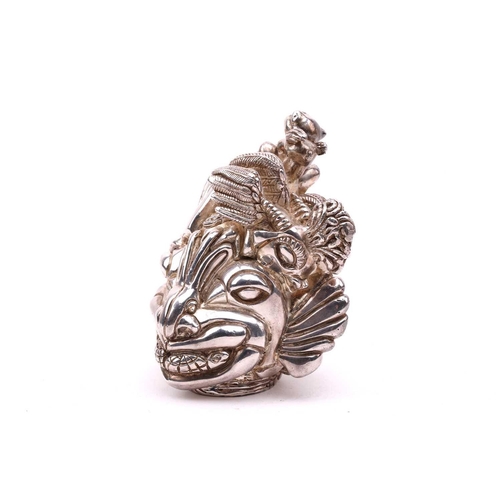 501 - A Mykola Solonair cast silver sculpture, hallmarked for London 2009, carried out in his puzzlefaunis... 