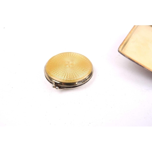 503 - A carved mother of pearl card case, a silver and guillché enamel compact, a naval cigarette case, a ... 