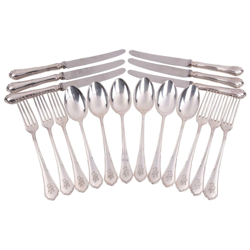 509 - A German set of six white metal 800 standard flatware comprising six spoons, six forks and six knive... 
