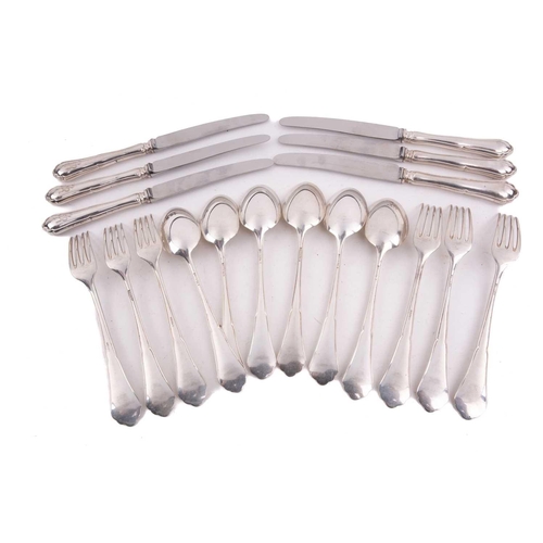 509 - A German set of six white metal 800 standard flatware comprising six spoons, six forks and six knive... 