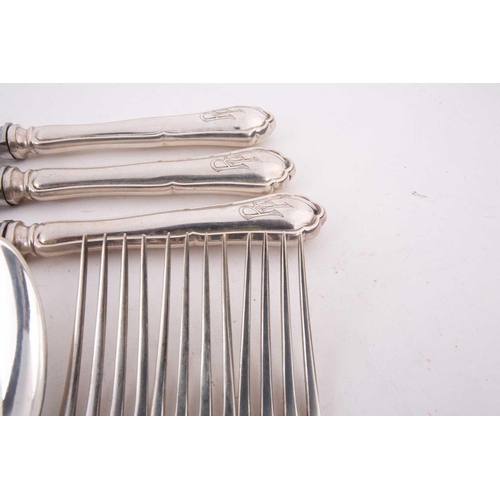 509 - A German set of six white metal 800 standard flatware comprising six spoons, six forks and six knive... 