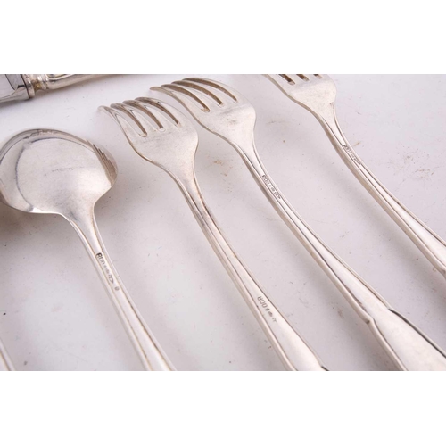 509 - A German set of six white metal 800 standard flatware comprising six spoons, six forks and six knive... 