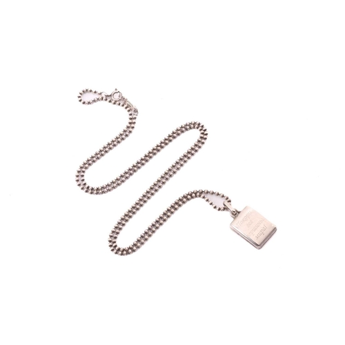51 - Tiffany & Co. - an '1837 Makers' pendant on ball chain, the rectangular pendant laser engraved with ... 